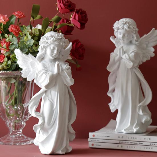 Молитвенный ангел, статуэтка ангела-хранителя, белая крылатая фея, скульптура, домашний офис, книжная полка, украшение для рабочего стола, орнамент