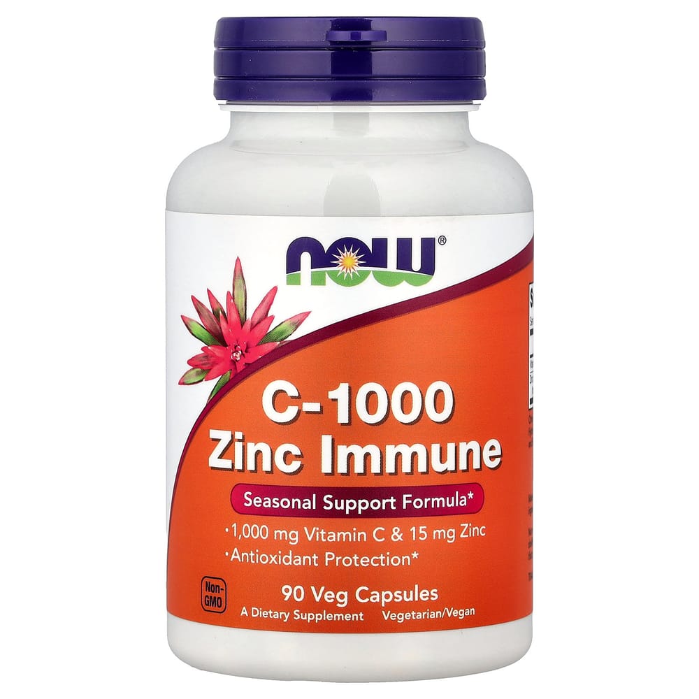 NOW Foods C-1000 Zinc Immune Seasonal Support Formula 90 Veg Capsules