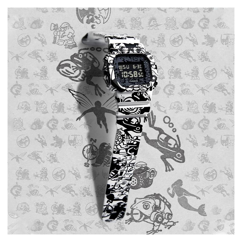 Casio G-SHOCK Серия G-UNIVERSE граффити ретро классический маленький квадратный водонепроницаемый кварцевый механизм полимерный ремешок японские и корейские часы DW-5600GU-7PRG