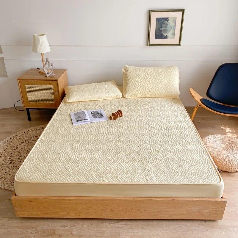 100% хлопок, стеганый наматрасник, зеленый наматрасник для спальни, отеля, односпальная двуспальная кровать размера «queen-size», чехол для кровати размера «queen-size»