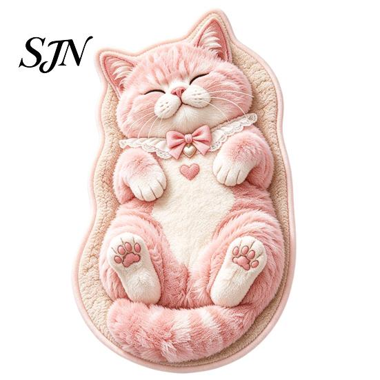 Funny Cat Silhouette Rug Sleeping Entrance Rug, Cozy Plush Door Mat, Cute Kitten Non Slip Entryway Mat Absorbent Area for Bedside Bedroom Bathroom