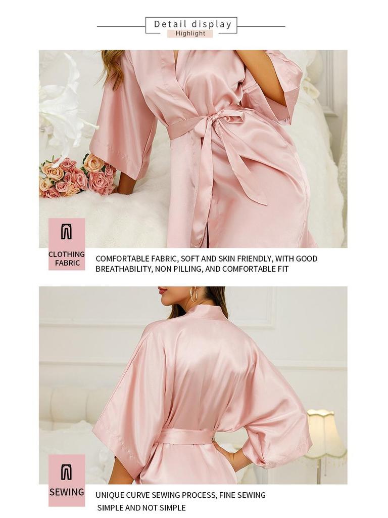 Женский однотонный халат-кимоно из шелковистой ткани - Длинный, сексуальный халат с запахом и домашняя одежда