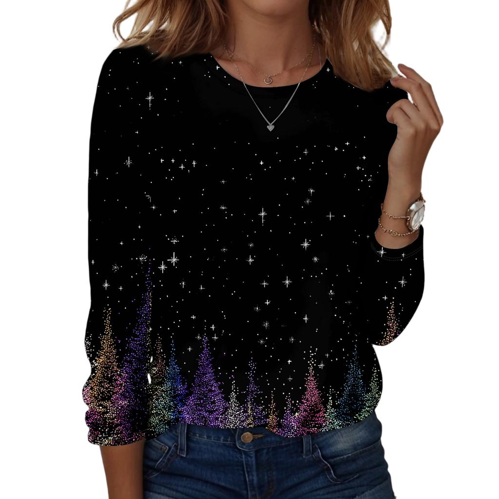 Long Sleeve Shirts For Women Cute Print Graphic Tees Blouses Casual Plus Size Basic Tops Pullover