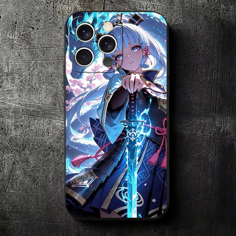 Genshin Impact Камисато Аяка Мягкий чехол для телефона для iPhone 16 16E 17 Air 15 Pro Max 14 Plus 13 Mini 11 12 7 Черная задняя крышка