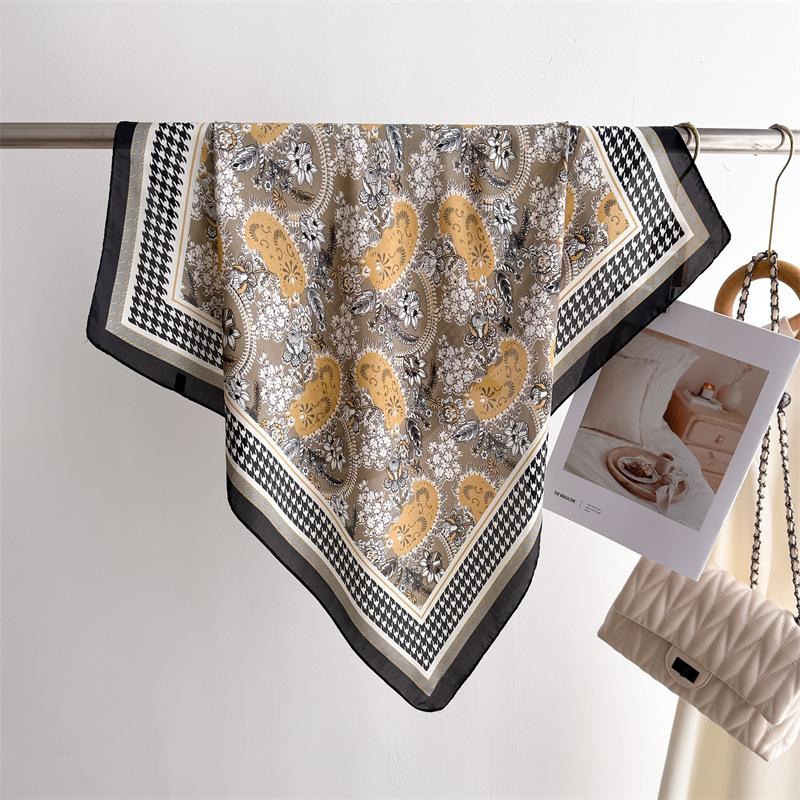 70cm small square scarf simulated silk scarf spring and flowers dance high-end printed scarf professional versatile scarf