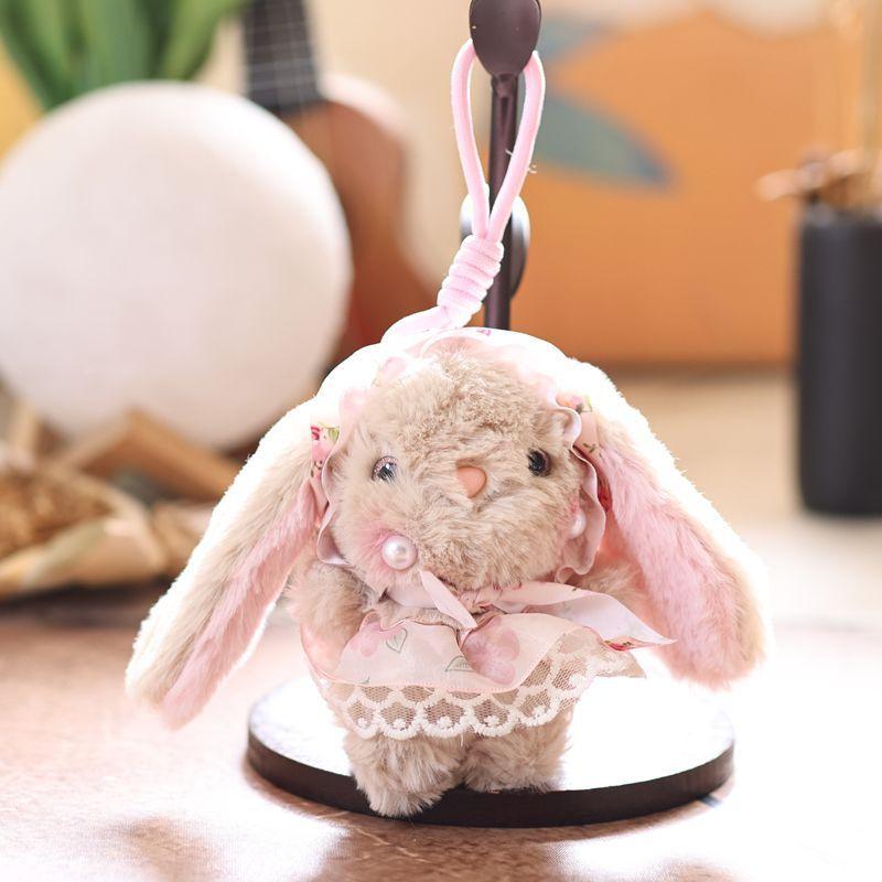 Cute Rabbit Plush Doll With Floral Lace Long Skirt Design For Bag Ornament And Collection
