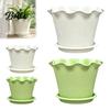 Flower Pot for Balcony Wavy Edge Planter with Saucer, Thickened Breathable Plastic Drainage Holes, Modern Plant Indoor Outdoor Plants Round
