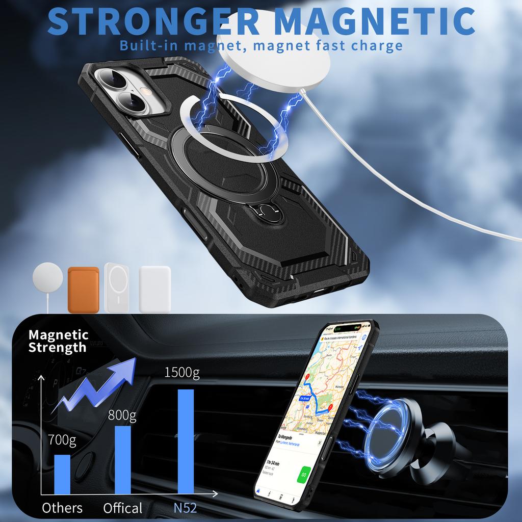 For iPhone 16 Plus Case Compatible with MagSafe Kickstand TPU+PC Phone Cover