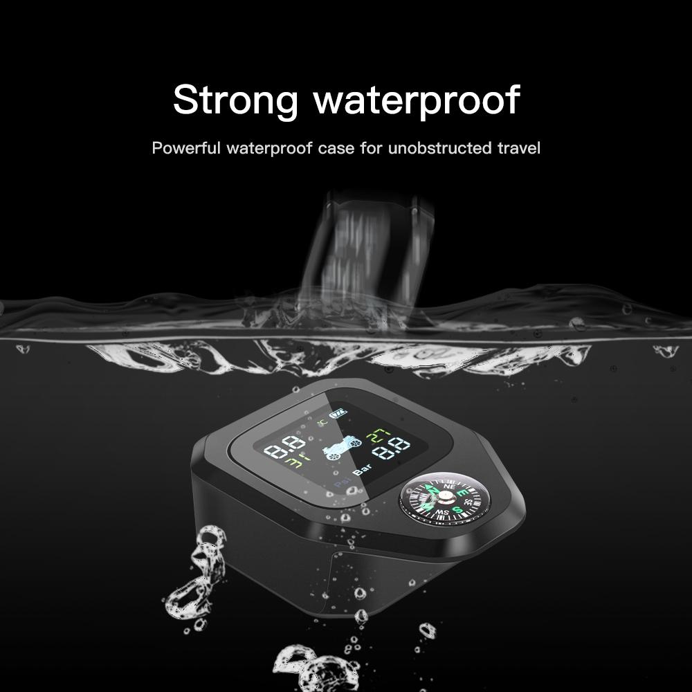 2025 USB Solar Charging Motorcycle TPMS Motor Tire Pressure Tyre Temperature Monitoring Alarm System with 2 External Sensors