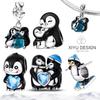 Милые подвески в виде пингвинов, бусина, медь, цирконий, синий циркон, подвески для холодной зимы, подходят для оригинального браслета-бэнгла, DIY ювелирные изделия