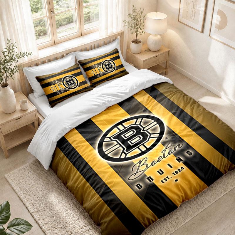 Bedding Set 1 Duvet Cover 2 Pillowcases Boston Bruins Print Bedroom Home Decoration