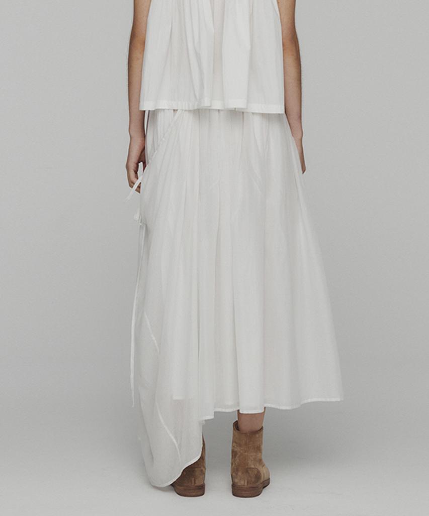 Amomento Drawstring Sheer Shirring Skirt_White