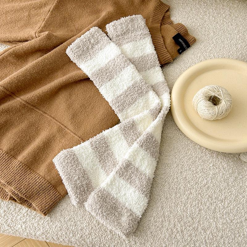 Winter Warm Knee Pads & Calf Sleeves - Thick Coral Fleece Striped Socks for Men & Women