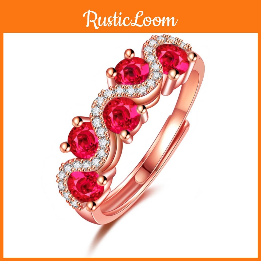 Trendy Red Diamond Ring In Rose Gold Color Geometric Style With Interwoven Twist Design