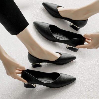 2025 весна корейская версия обувь фея стиль нежные туфли-лодочки женские острый носок средний каблук толстый каблук леди мелкий вырез туфли Doudou