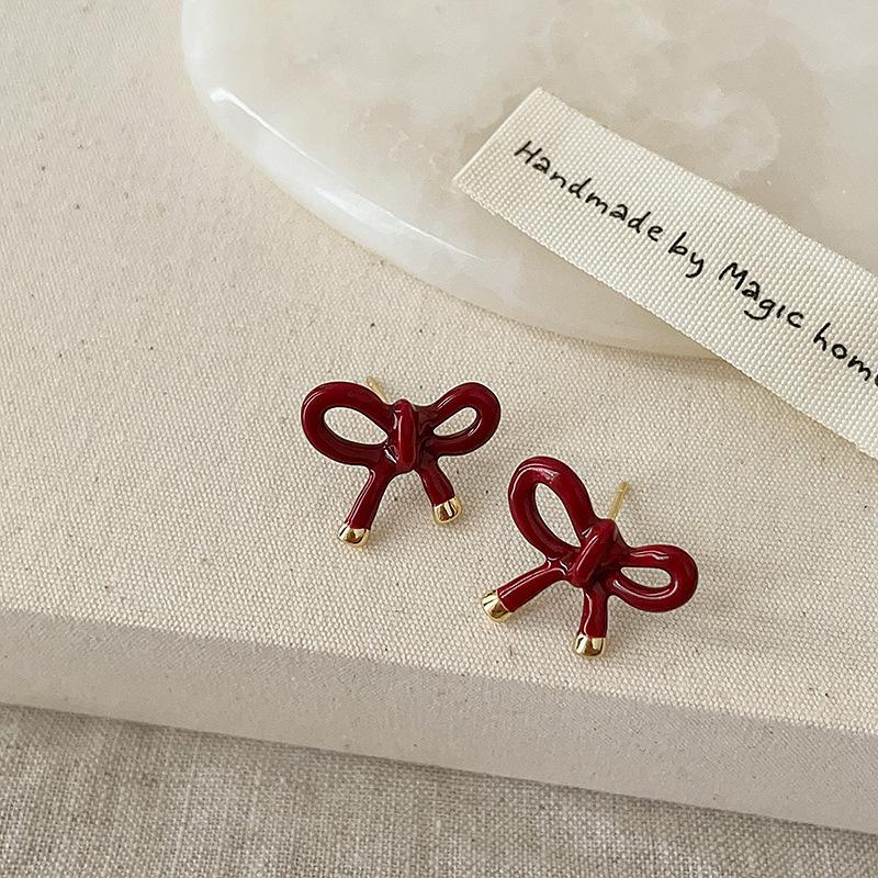 Французский ретро простой темперамент красные масляные серьги-капли в виде банта женская мода милые сладкие ювелирные изделия аксессуары подарки