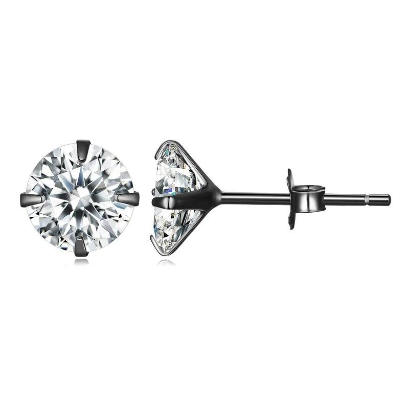 BAMOER CZ Stud Earrings 925 Sterling Silver Platinum Plated Round Cubic Zirconia Hypoallergenic Earrings 4mm 5mm 6mm 7mm