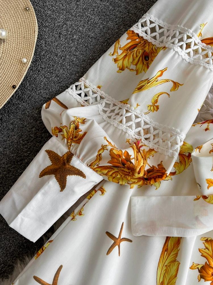 Женское винтажное богемное праздничное длинное платье макси с принтом и рукавом-фонариком, однобортное шикарное платье в стиле бохо