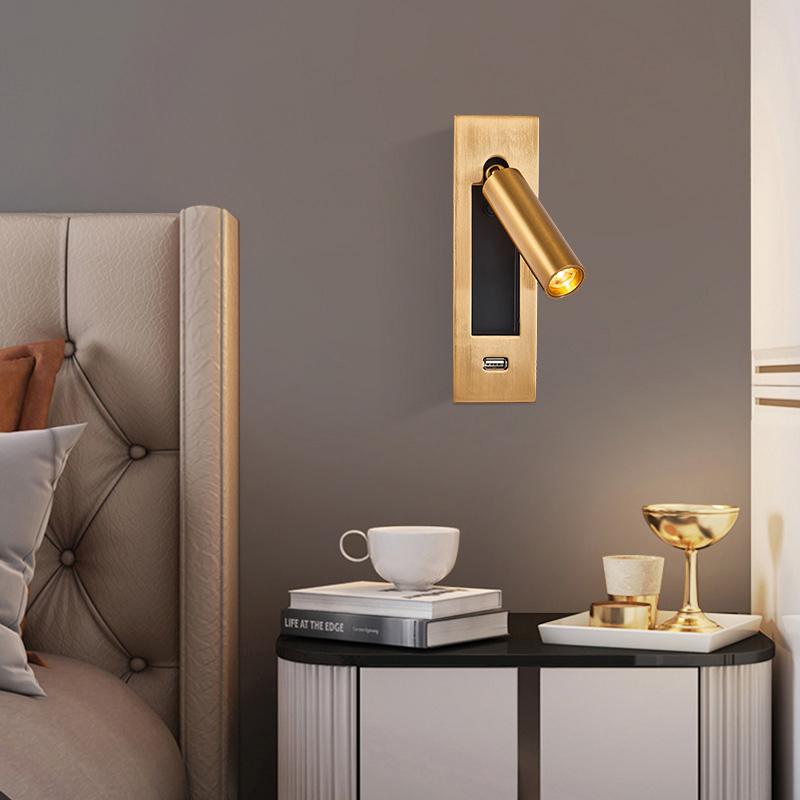 Современный светодиодный настенный светильник медно-черного цвета, встроенный настенный светильник, светодиодный 3 Вт USB, светодиодный настенный светильник для чтения, регулируемые ночники, настенный светильник