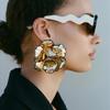 Trendy Metal Gold Color Flower Big Earrings For Women Floral Statement Earrings Jewelry Gift