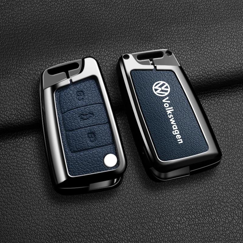 For VW Zinc Alloy Car Leather Key Cover Case Holder Protector Shell Fob For VW Volkswagen Golf 7 MK7 Tiguan MK2 Keychain Acces