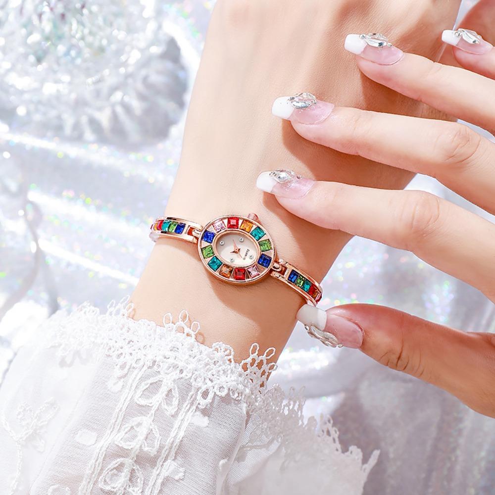 Fashion With Watch Box Ladies Quartz Watch Oval Dial Colorful Diamonds Rhinestone Watche Elegant Watch Women Gift