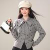 Vintage Polka Dot Knit Cardigan with Bow Tie Detail