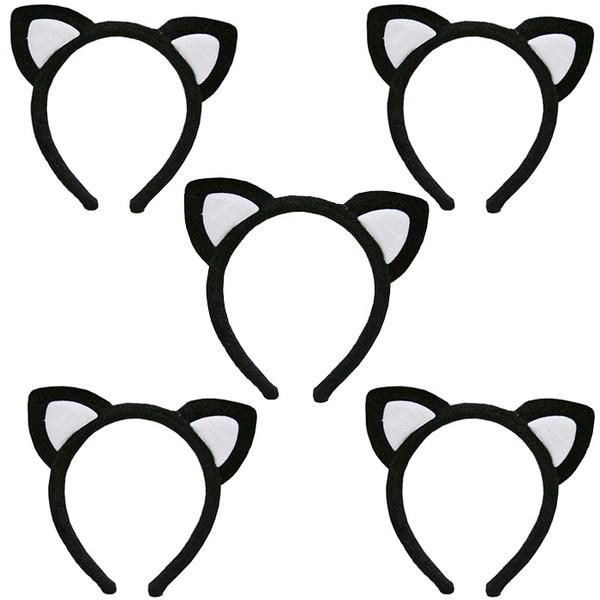 Party Show Black Cat Headband, White, 5 Pieces