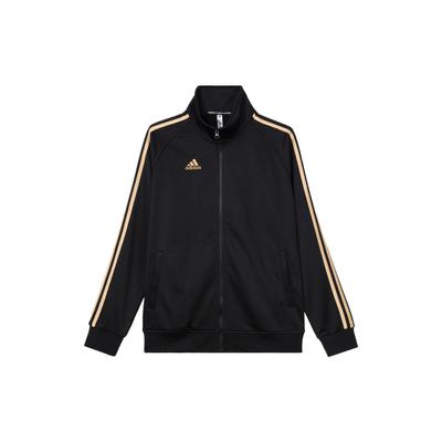 adidas Повседневная полосатая спортивная куртка с логотипом в стиле ретро со стоячим воротником-стойкой, куртка унисекс, черная, золотая TR30JR-BG