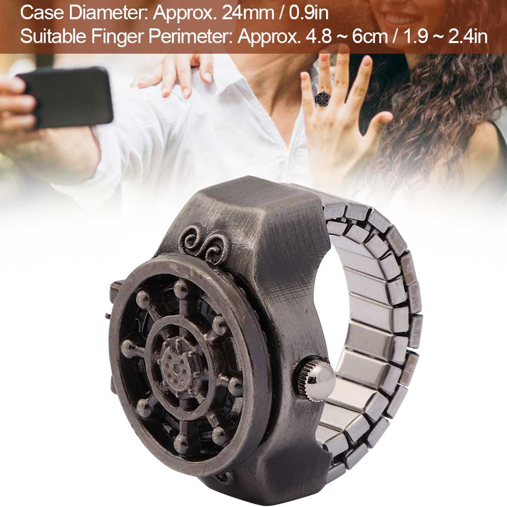 Часы с кольцом на палец, откидная крышка, винтажные полые мужские кварцевые часы с кольцом на палец(черный )