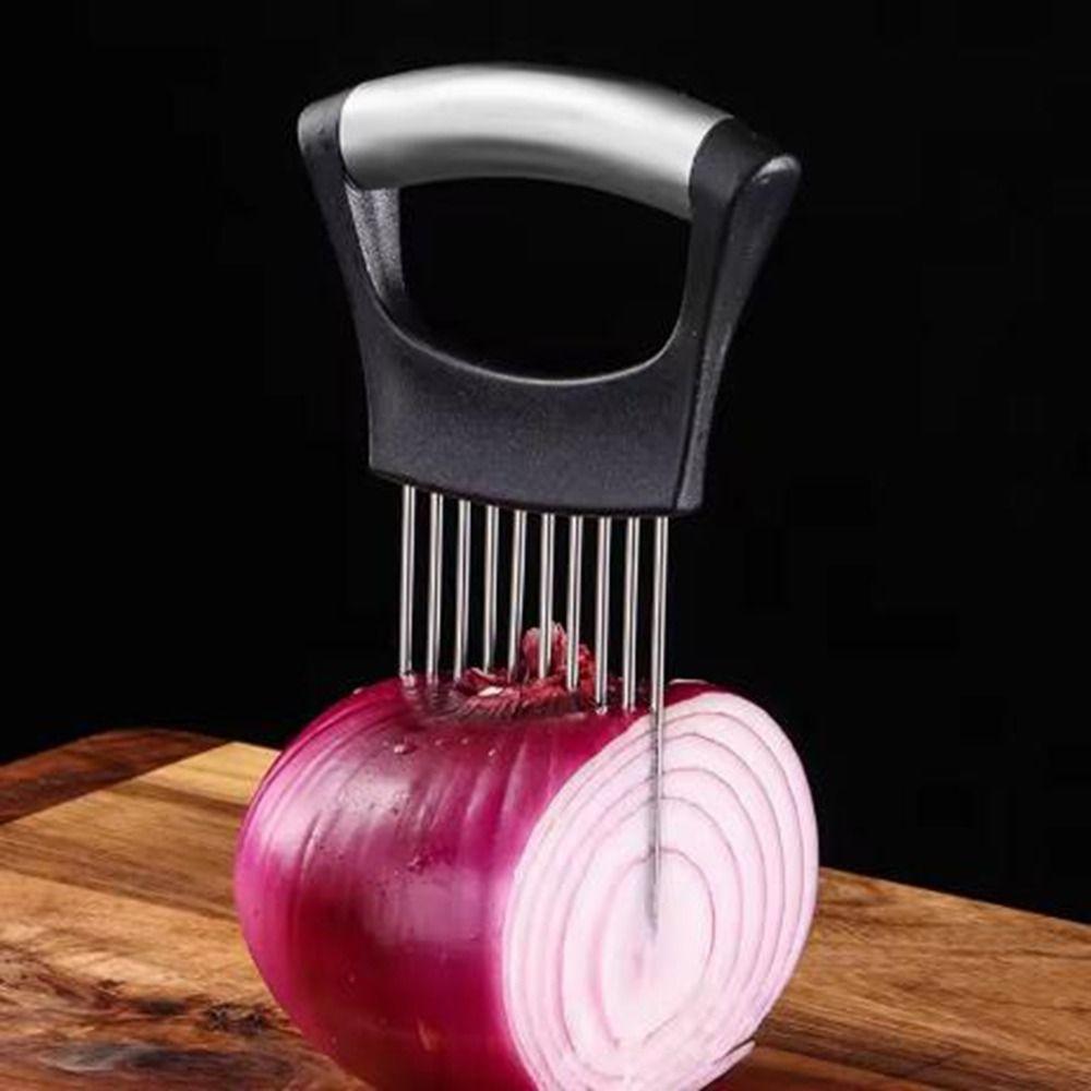 Full Grip Handle Onion Slicer Holder Black Meat Tenderizer Vegetables Cutting Fork Kitchen Gadgets