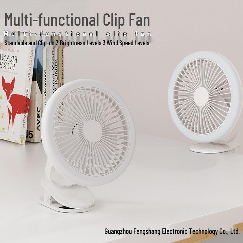 USB Rechargeable Clip-On Fan with Night Light and Remote Control for Camping, Bedroom, or Dorm