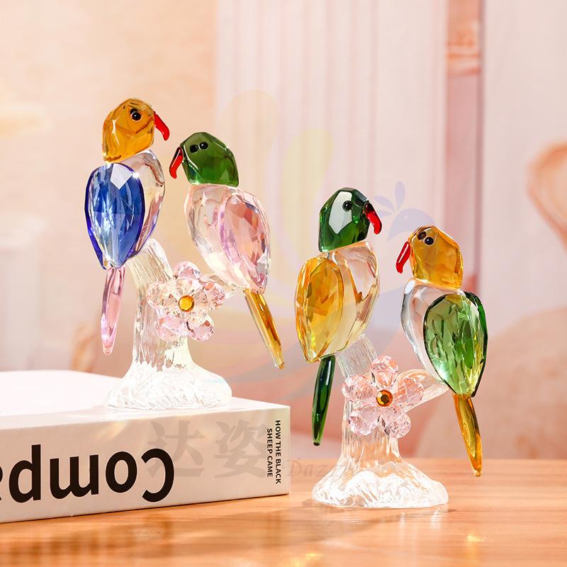 Exquisite Crystal Parrot Figurine, Beautiful Crystal Craft, Crystal Decorative Ornament, Sunlight Catching Ornament Home Desktop Decor Birthday Gift