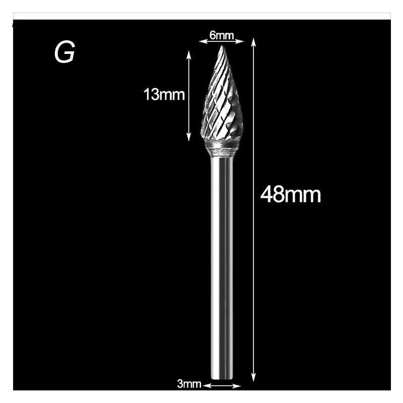 3mm Shank Drawing Tungsten Carbide Burr Milling Cutter Rotary Tool Double Diamond Cut for Dremel Metal Wood Electric Grinding