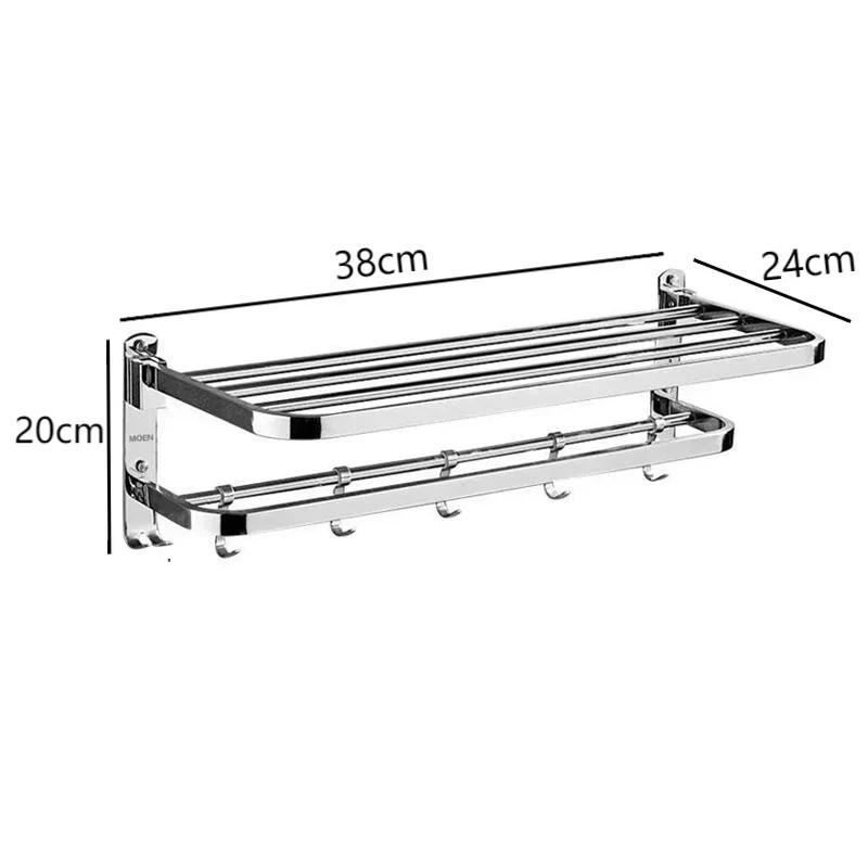 1 шт. Вешалка для полотенец из нержавеющей стали, складная, без сверления, полка для банных полотенец с крючками, держатель для хранения принадлежностей для дома, кухни, ванной комнаты