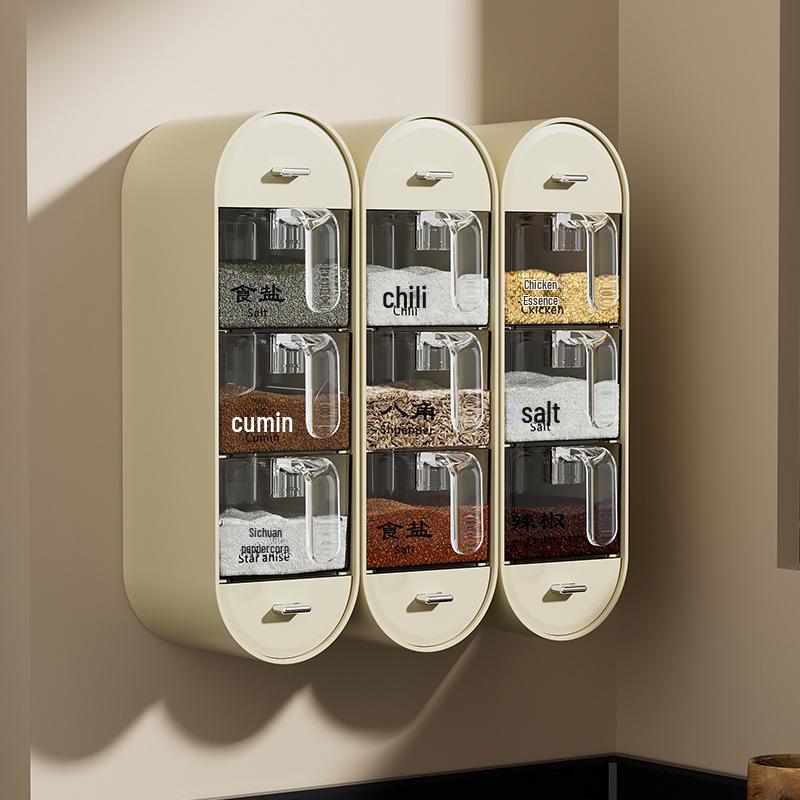 Настенный набор из пластиковых коробок для приправ без отверстий с ложкой, в комплект входят контейнеры для соли и глутамата натрия для кухни.