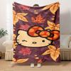 For Hello Kitty, Autumn Leaves, BowAnime-Themed Flannel Blanket, Glam Style, Digital Print, All-Season Comfort, Tear-Resistant, Knitted Craf