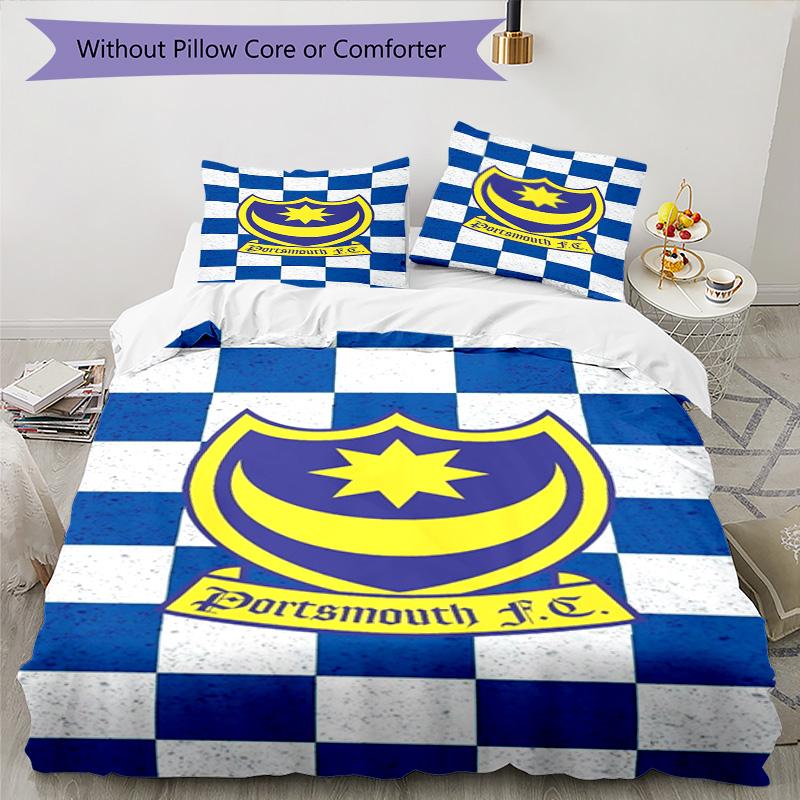 Portsmouth F.C Printed Pattern Duvet Cover Set – includes 1 duvet cover and 2 matching pillowcases Bedroom decor Christmas gifts