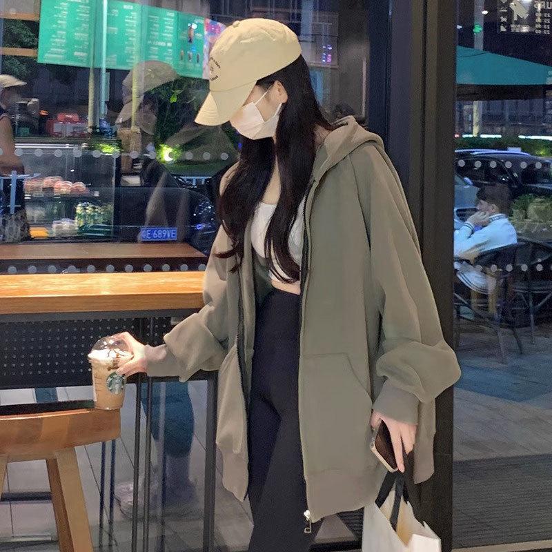 Женская толстовка с капюшоном оверсайз - Новый кардиган свободного кроя весна/осень 2024