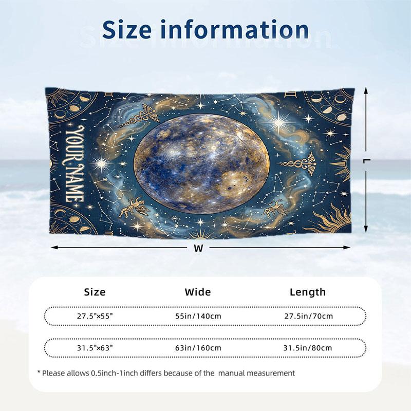 Starry Night Dreamscape 1 Theme Quick Dry Beach Towel Custom Name Text Print Large Sand Resistant Towel Beach Vacation