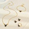 5 Pieces Gold Color Lady Enamel Butterfly Pendant Fashion Accessories Simple Necklace Bracelet Ring Earrings Party Zircon Set