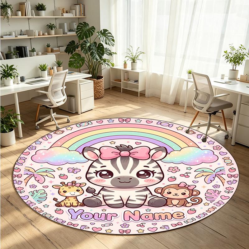 Landscape Nature (95) Theme Round Crystal Velvet Rug Custom Name Text Personalized Floor Mat Home Decor Non Slip Crystal Carpet