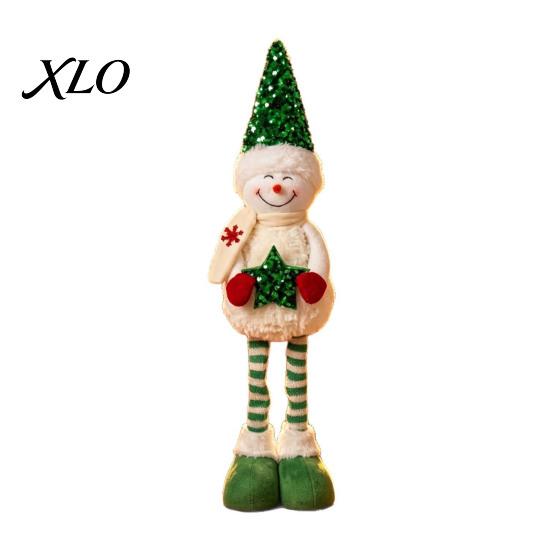 Soft Plush Snowman Decor Christmas with Extendable Legs, Sequins Hat Holding Star Decorations Doll, Standing Long Legs Xmas Decoration Festive
