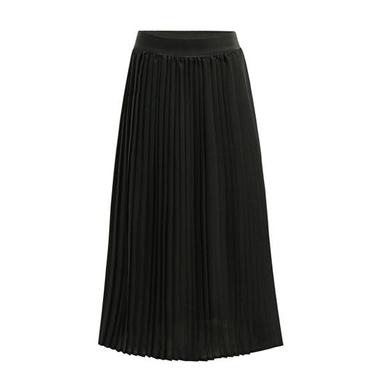 Women Pleated Midi Skirt Elastic High Waist Solid Color Smooth Outline Skirt Slimming Midi Skirt Daily Wear