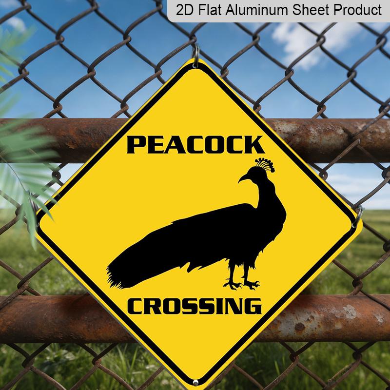 2D Flat 1pc, Funny Peacock Crossing Sign - Heavy-Duty Iron Metal Plaque with Peacock & Rooster Design Suitable for Indoor/Outdoor Use - Farmhouse