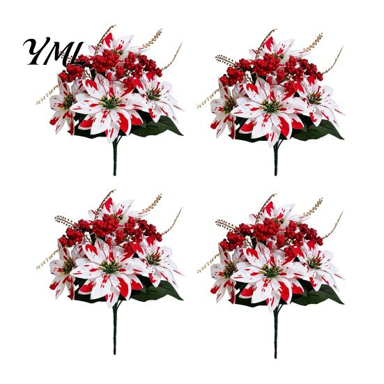 Artificial Dieffenbachia Plants Poinsettia Flowers, Christmas Fake Floral Berry Centerpiece, Fade-Resistant Life Like Indoor Greenery Red And