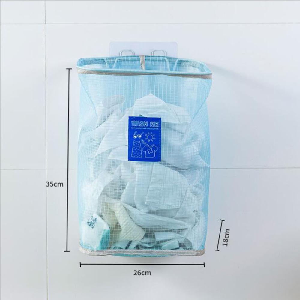 Folding Laundry Basket Organizer Dirty Clothes Bathroom Clothes Mesh Storage Bag Home Wall Mounted Hanging Basket Frame Bucket