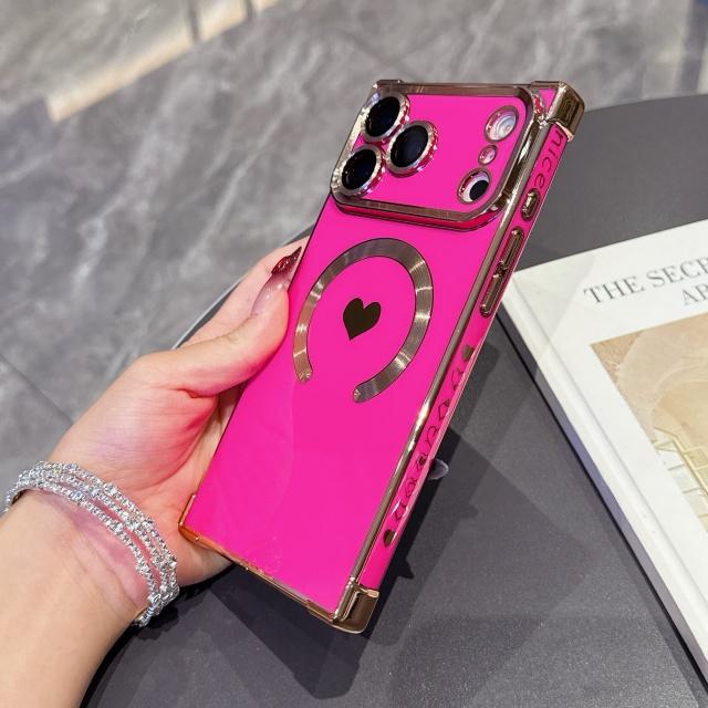 Для Для Iphone 17 Air Pro Max  Покрытие Рамка в форме сердца  Магнитный Чехол для Телефона Для Для Iphone 13 14 15 16 Plus Задняя Крышка