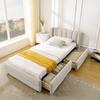 Single Bed 90x200 cm, Side Storage, USB Charging Port, Chenille Fabric, Ergonomic Design, Children's Room, Guest Room, Beige (without Mattress)