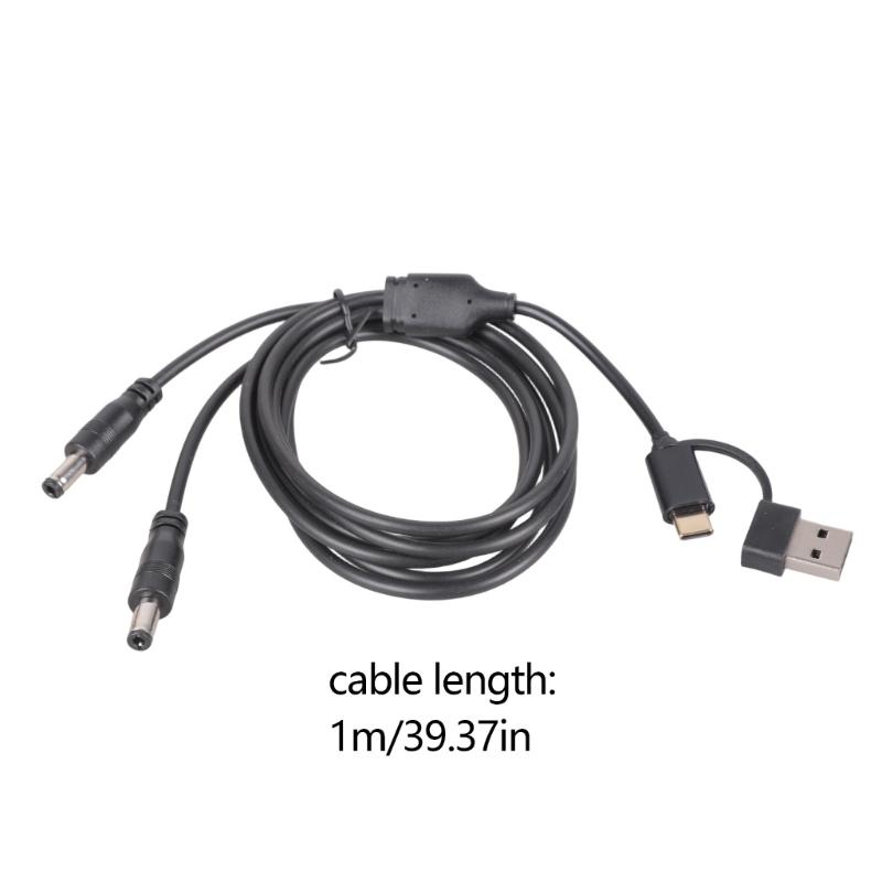 Двойной выход 5.5x2.5 мм Кабель для зарядки с разъемами USB A и Type C Вход Поддержка 5V 3A Длина 1 м Черный